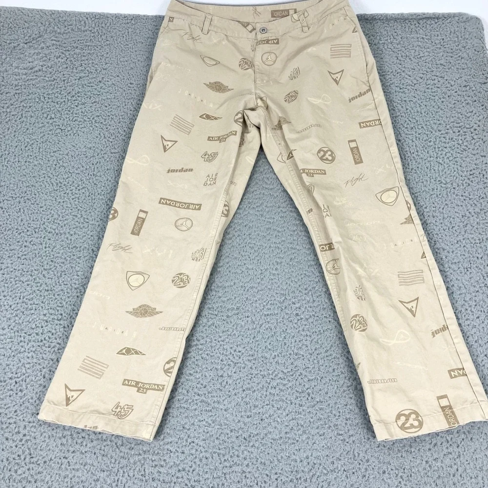 Nike Air Jordan Pants Mens 34 Tan Flight Heritage Woven Khaki All Over Print